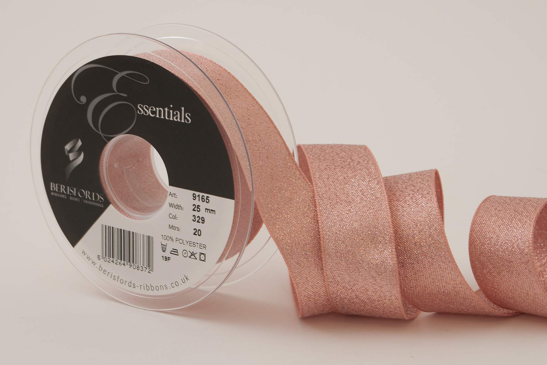 Berisford Rose Gold Lame Ribbon, 25mm