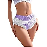 SHENHE Women's Satin Panty Ruffle Lace Trim Mid Rise Bow Underwear Silky Soft Brief