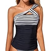 Tempt Me Women Tankini Top Swim Tops Ruched One Shoulder Bathing Suit Swimsuit Tops Only