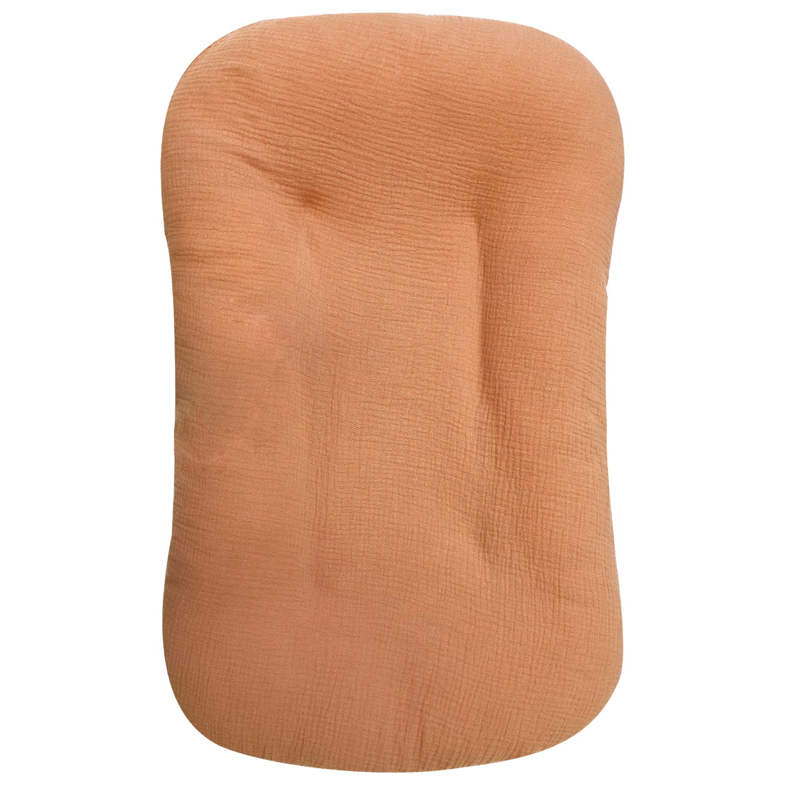 Muslin Baby Lounger Cover, Baby Padded Lounger Cover, Infant Floor Seat Cover, Organic Cotton Removable Slipcover Fits Newborn Lounger for Boys and Girls, Brown and Ginger