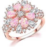 CiNily Opal Ring-14K Rose Gold Plated Pink Opal Cubic Zirconia CZ Ring Gemstone Ring for Women Size 5-12