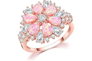 CiNily Opal Ring-14K Rose Gold Plated Pink Opal Cubic Zirconia CZ Ring Gemstone Ring for Women Size 5-12