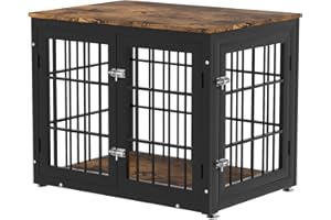 rehomerance Rustic Heavy Duty Dog Crate Furniture for Small and Medium Dogs, Decorative Pet House End Table, Wooden Cage Kennel Furniture Indoor
