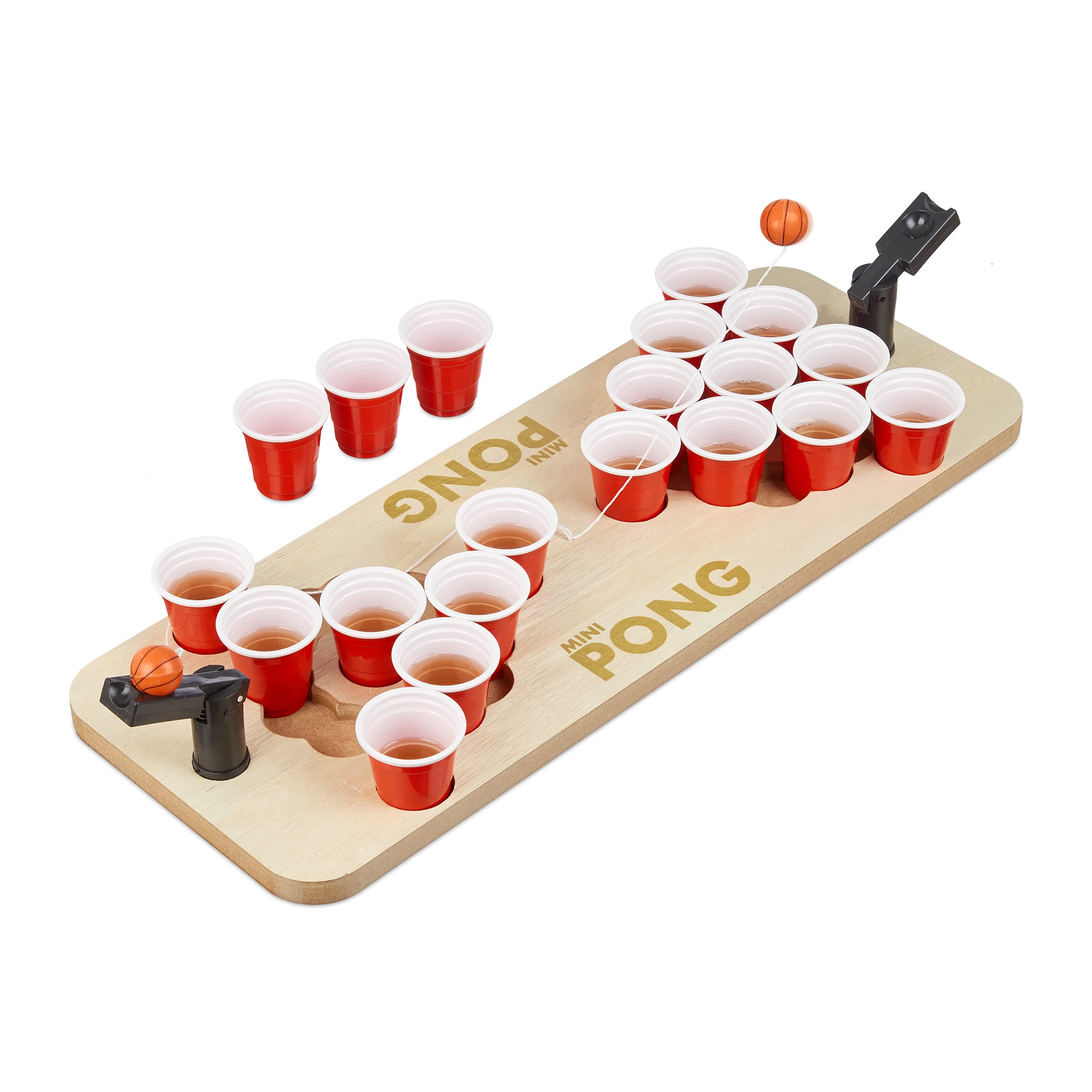 Relaxdays Mini Beer Pong Drinking Game Set with 25 Red Cups, 4cl Shots, Portable, 9x58x20 cm
