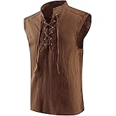Heyigrow Mens Pirate Vest Sleeveless Shirts, Gothic Viking Costumes Medieval Renaissance Tank Tops Vampire Cosplay Cotton Outfits(Brown,4XL)