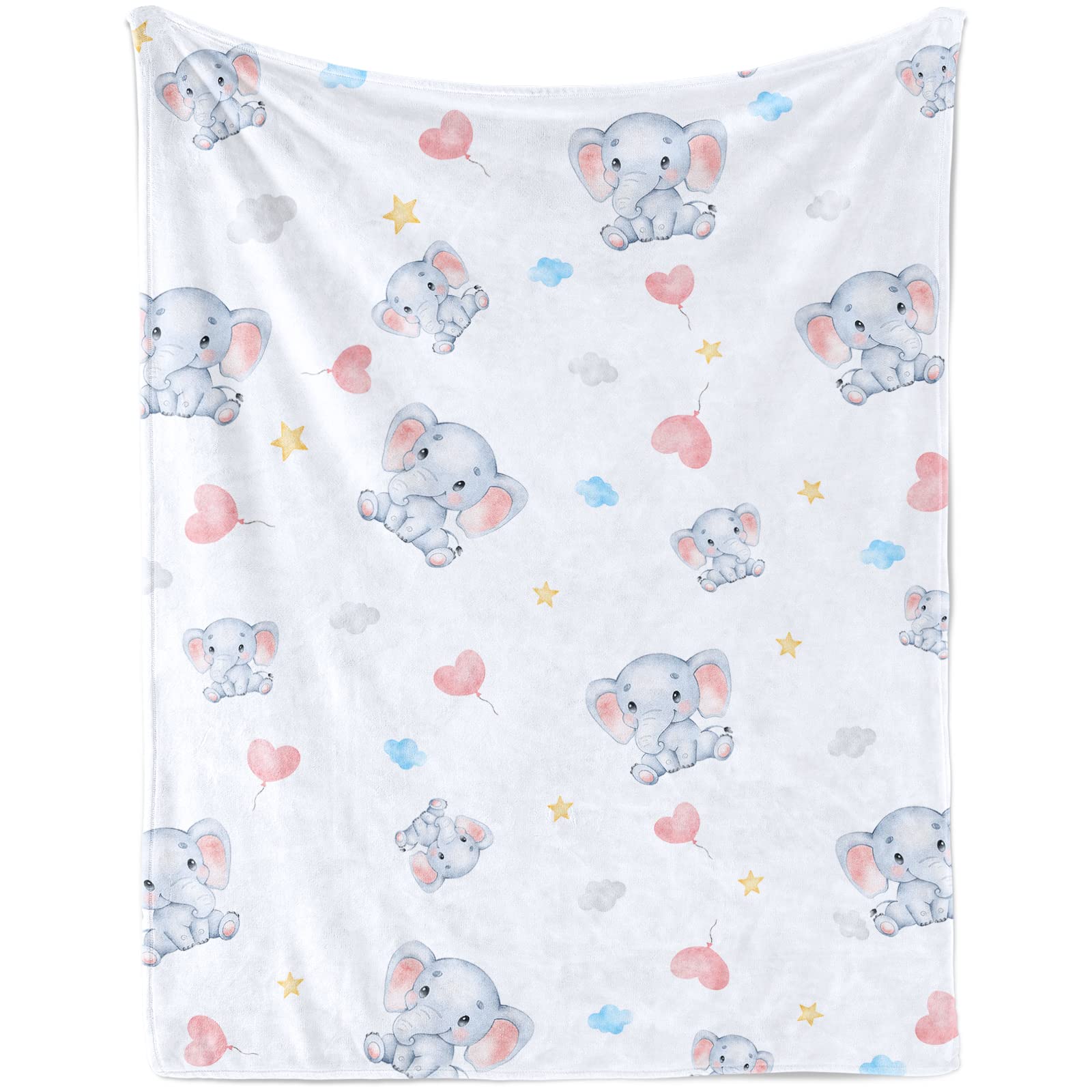 Elephant Throw Blanket for Girls, Soft Cute Elephant Plush Flannel Blanket for Toddler, Pink Elephant Baby Cozy Fluffy Blanket for Boys Kids Gift Couch Bed Sofa Nursery Decor, 100 x 130 cm