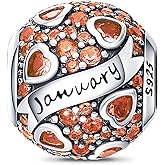 LongLuck 925 Sterling Silver Birthstone Charms fits Charms Bracelets for Woman，with 5A Cubic Zirconia Dangle Pendant Bead,Happy Birthday Charms for Bracelet and Necklace Valentine's Day Mother's Day Gift