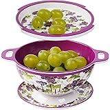 Stackable Colander Set with Handle and Bowl:Zog Food Strainers 3 Pcs for Pasta,Berry,Veggies,Fruits,Noodles,Salads,1.05Quart,