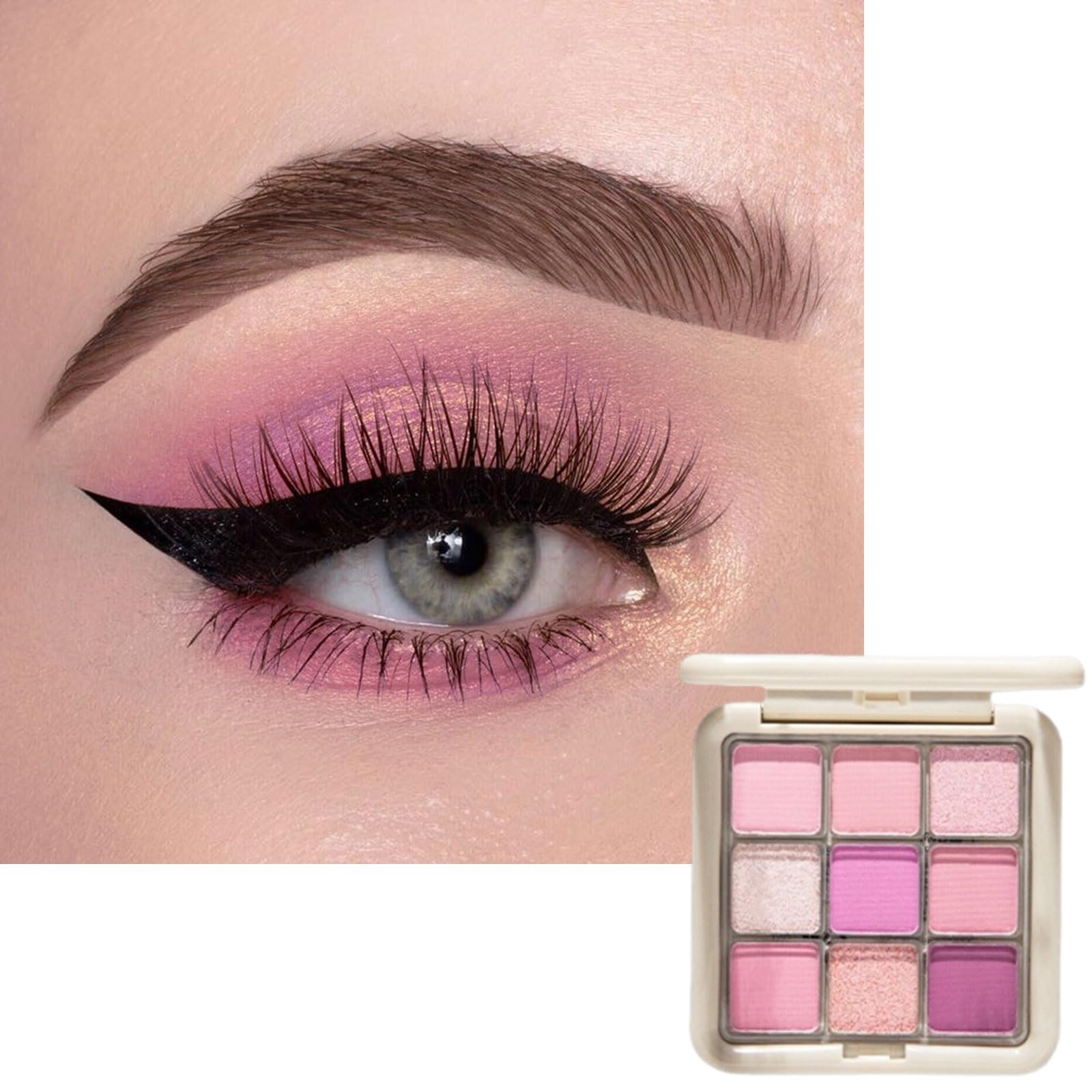 Pink Eyeshadow Palette 9 Color Make-Up Palettes, Glitter Eyeshadows Nude Purple Soft Pink Natural Long Lasting Smooth Matte Shimmer Eye Shadow Pallets Gift for Women