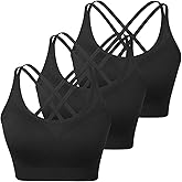 WOYYHO Cross Back Sports Bra for Women Padded Strappy Yoga Bra Medium Support Workout Bra for Athletic Gym Fitness 3 Pack