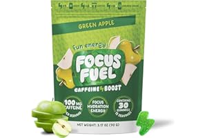 FocusFuel Energy Chews - Focus + Energy Gummies, 100mg Caffeine per 2 Gummies, Includes B12, Magnesium, Electrolytes, All-Natural Ingredients (Green Apple - 30 Chews, 3.17oz)