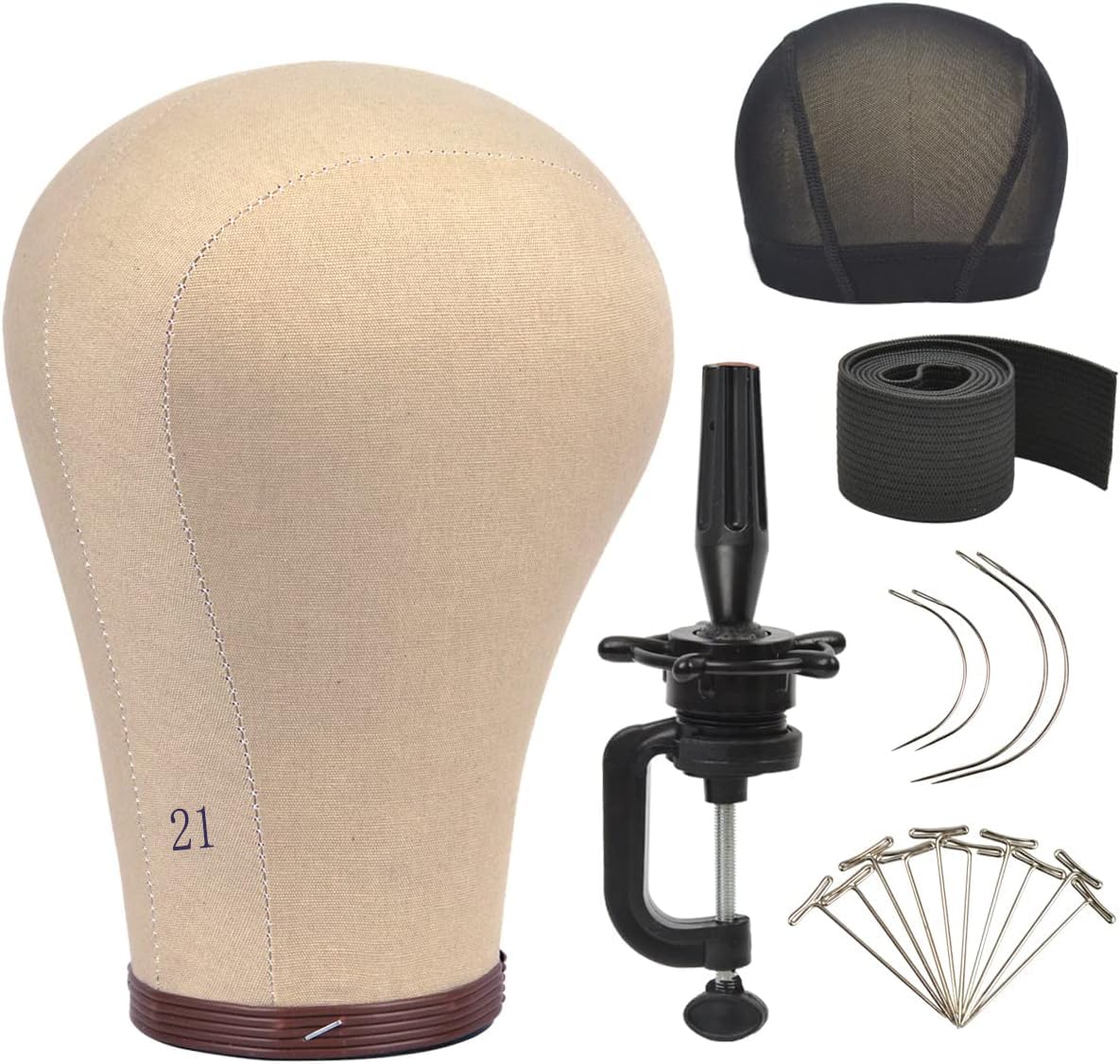 YTBYT 21 Inch Wig Head Cork Canvas Block Head Wig Display Styling Head Mannequin Head With Stand and Mounting Holes