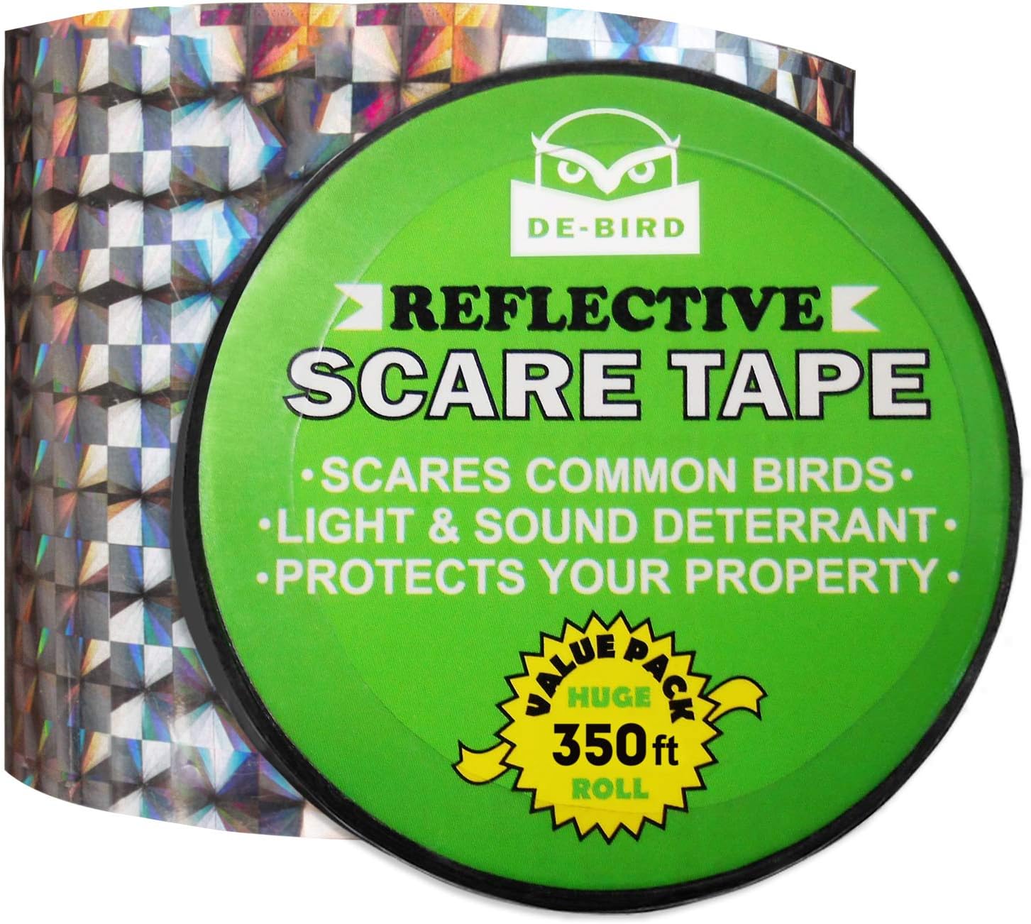 Bird Repellent Scare Tape - HUGE 350ft Roll - Simple Control Device to