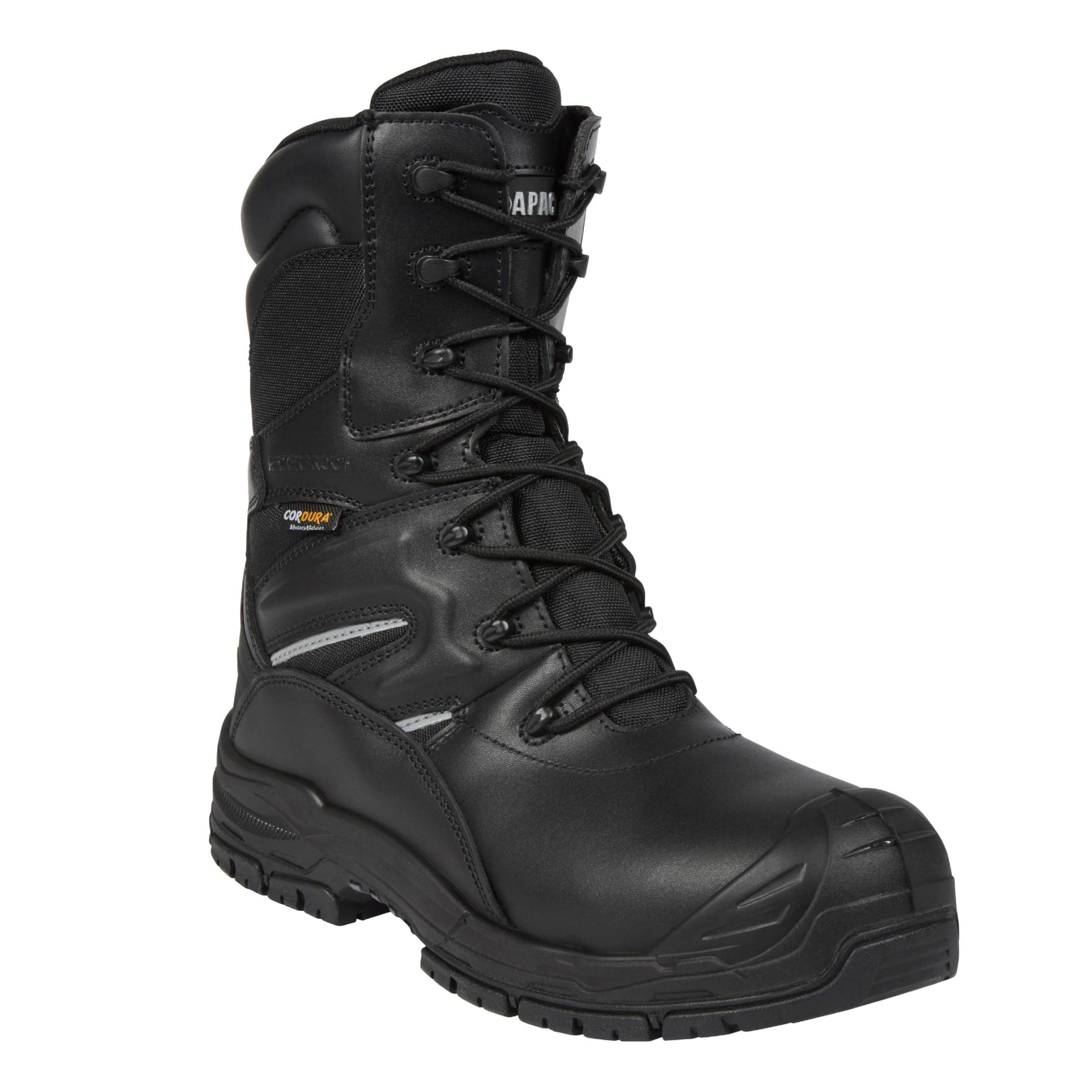 Apache Workwear Men's Combat Safety Boot | UK Size 12 | Composite Anti Scuff Toe Protection | Black Leather High Leg Shoe | Waterproof and Breathable Inner Lining