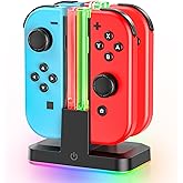 Switch Controller Charger for 4 Joycons with 9 RGB Light Modes, Joy con Charger Stand with LED Indicators, Switch Charging Do