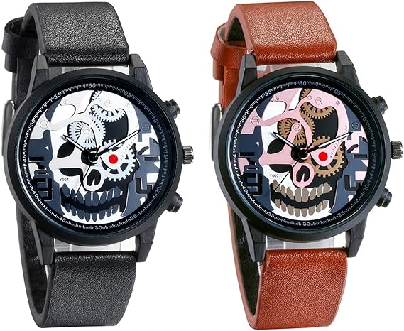 Amazon ｊｅｗｅｌｒｙｗｅ腕時計 おしゃれ 髑髏 スカル 表示盤 革ベルト アナログ 人気 ロックパンク ゴシック ファッション ウオッチ 防水 男女対応 誕生日 記念日 クリスマス バレンタインデー ギフト 2点セット メンズ腕時計 腕時計 通販