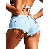 EHSUYAB Women Sexy Cowgirl Booty Jean Shorts, Low Rise Pockets Cheeky Mini Ripped Jeans, Micro Denim Hot Pants Rave Outfits