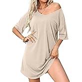 Mawor Nightgowns for Women V Neck Short Sleeve Soft Cotton Blend Oversized Sleep Shirts Tshirts