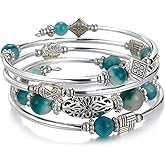 BULINLIN Layered Wrap Bangle Turquoise Bracelet - Bead Bracelet with Natural Agate Stone, Gifts For Women