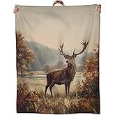 Zeleda Vintage Deer Blanket 50x60 Inch Autumn Forest and Wildlife Throw Soft Cozy Flannel Blankets Practical Decorative Throws for Couch Sofa Travel Picnic Thoughtful Gifts for Adults Animal Lovers
