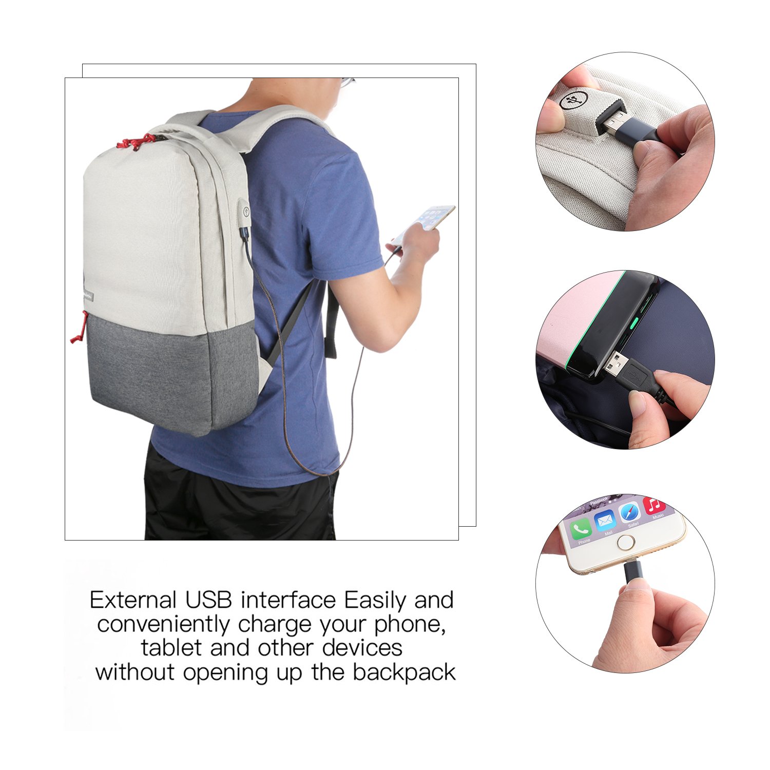 Guaiboshi Laptop Backpack with USB Charging Port, Water Resistance Notebook Backpack 15.6\