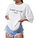 vblane Oversized T Shirts for Women Short Sleeve Summer Loose Vintage Graphic Tees