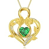 Midari 18K Gold Heart Birthstone Necklace 18K Gold Infinity Rose Necklace Birthday Christmas Jewelry Gifts for Women Wife Her Daughter Mom
