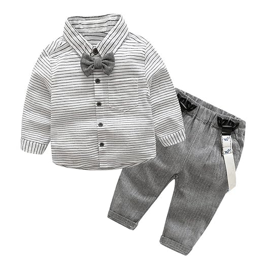 Domybest Baby Jungen Kleinkind Gentlemen leinen Langarm Hemd + Hosenträger Hose Ausstattung Bowknot Shirt Suspender Pants Out