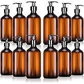 Tessco for you 12 Pack Amber Soap Dispenser Empty Plastic Pump Bottles Dispenser Refillable Shampoo for Hand Sanitizer Soap Cosmetic Lotion Body Wash Conditioner Bathroom Kitchen Travel (16.9 Oz)