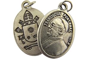 WJH Silver Toned Base Pope Francis with Papal Crest Back Medal Pendant, 1 Inch