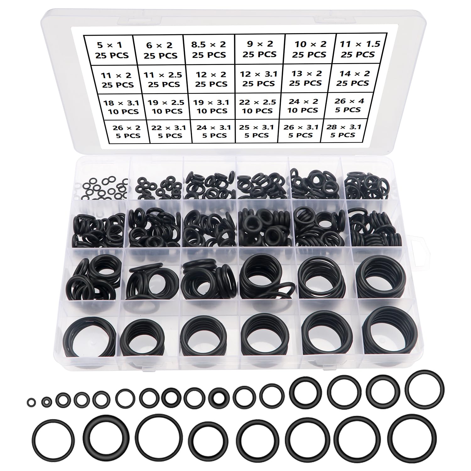YIXISI 385 PCS 24 Sizes Black O-Rings Assortment Kit, Nitrile Rubber Metric O-Rings, for Tap Plumbing Washer Seal & Auto Quick Repair