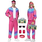 Tosjack 80s Outfit for Men Women - Retro 90s Workout Tracksuit, 80s Themed Party Halloween Costumes