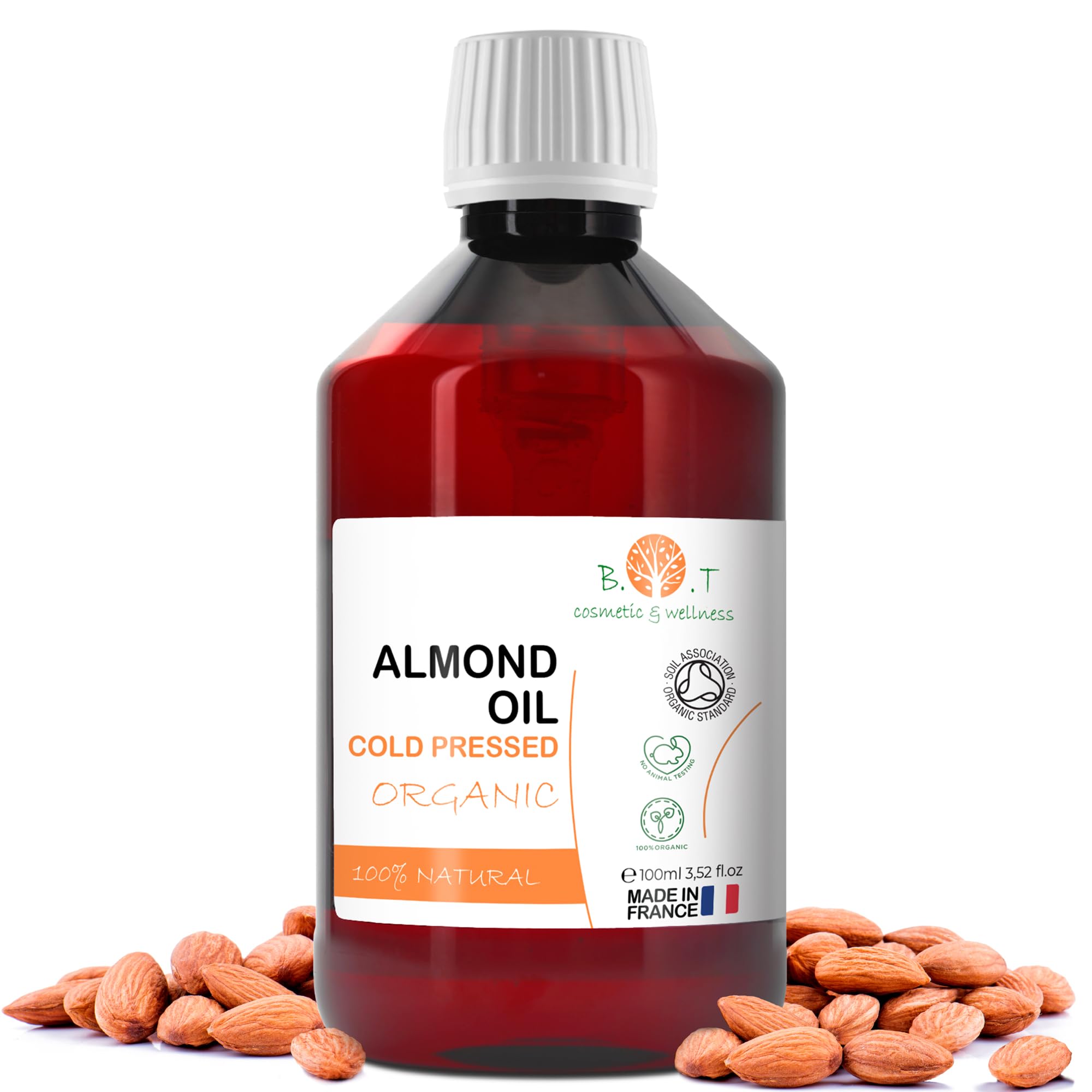 Almond Oil: Organic, Cold Pressed, Pure, Natural. Massage Oil (Carrier Oil) Hair Oil, Body Oil (Nail & Cuticle Oil) Face Oil (Anti Aging), Ear oil, Pregnancy Stretch Mark & Baby Oil - 100 ml