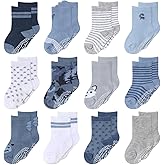 The Peanutshell Organic Baby Boy Socks 0-24 Months Set of 12 - Non-Slip Grip, Soft Cotton Newborn & Toddler Socks - Blue Gray
