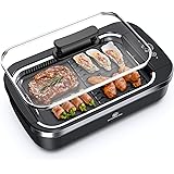 Indoor Smokeless Grill - CSS Electric Grill with Removable Griddle Plate, Non-stick Cooking Surface, LED Smart Control Panel,