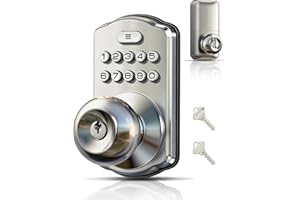 Veise Keypad Door Knob Lock, Keyless Entry Digital Lock with Handle, Electronic Knob for Front Door & Bedroom, Easy Installation, Auto-Locking, Passage Mode, Satin Nickel