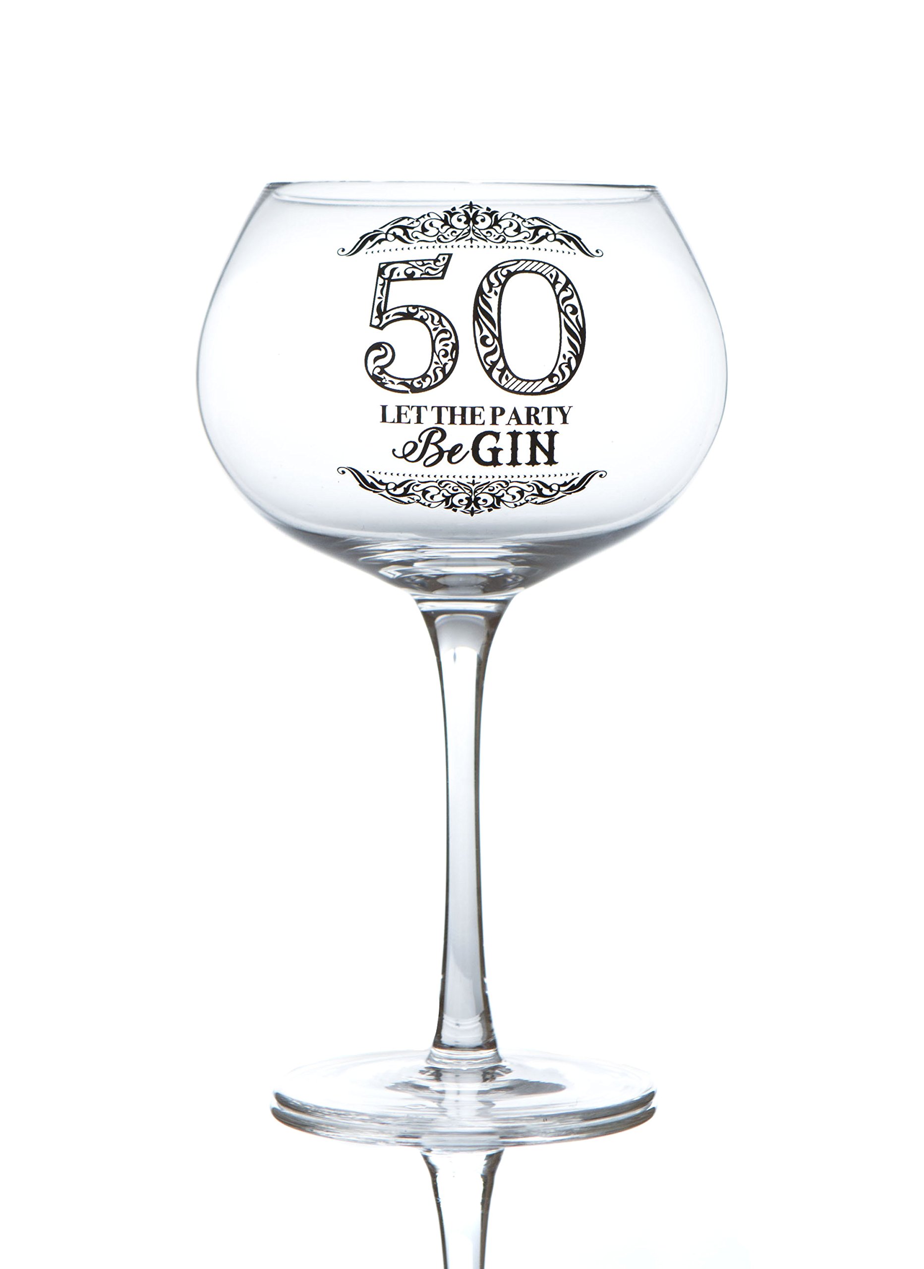 Boxer Gifts GWG250 Age 50 Let The Party Be-Gin Novelty Bloom Balloon Glass | Funny Glassware Perfect for a 50th Birthday | Packaged in a Gift Box, 9.5cm x 18.5cm