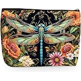 Wenboco Dragonfly Flower Print Women Makeup Bag, Dragonflies Gifts Cosmetic Bags Travel Organizer Bag Makeup Pouch, Sister Birthday Christmas Gift for Mom Friend, Dragonfly Gifts for Women