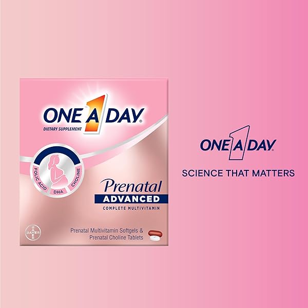 ONE A DAY PRENATAL ADVANCED- PRENATAL VITAMINS WITH FOLIC ACID, CHOLINE, DHA & IRON, PREGNANCY VITAMINS FOR WOMEN TO SUPPORT BABY’S DEVELOPMENT, 30+30 CT (60 TOTAL SET) (PACKAGING MAY VARY)