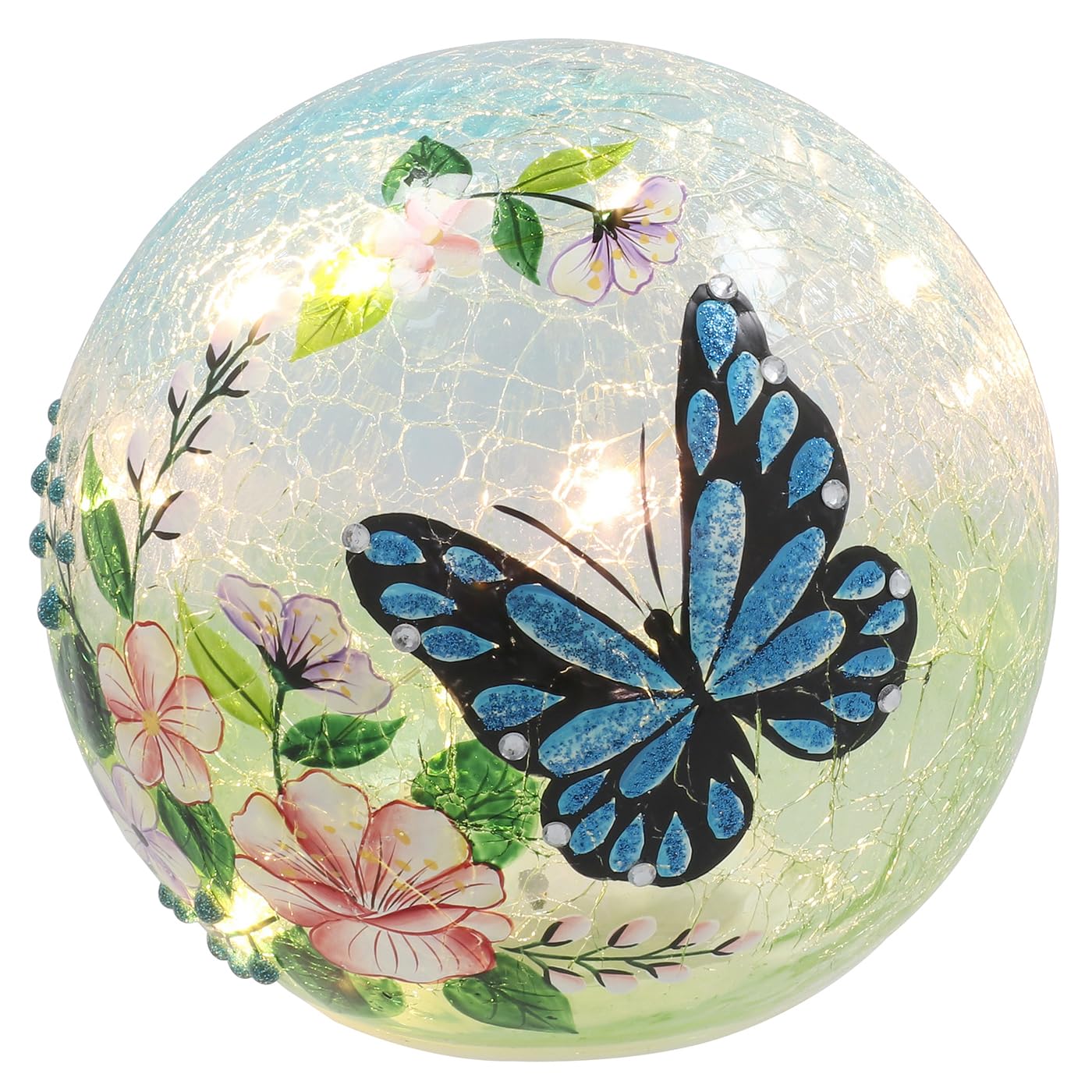 Shudehill Giftware Crackle LED Light Up Ball Blue Butterfly Small or Large Home Decoration (Large)
