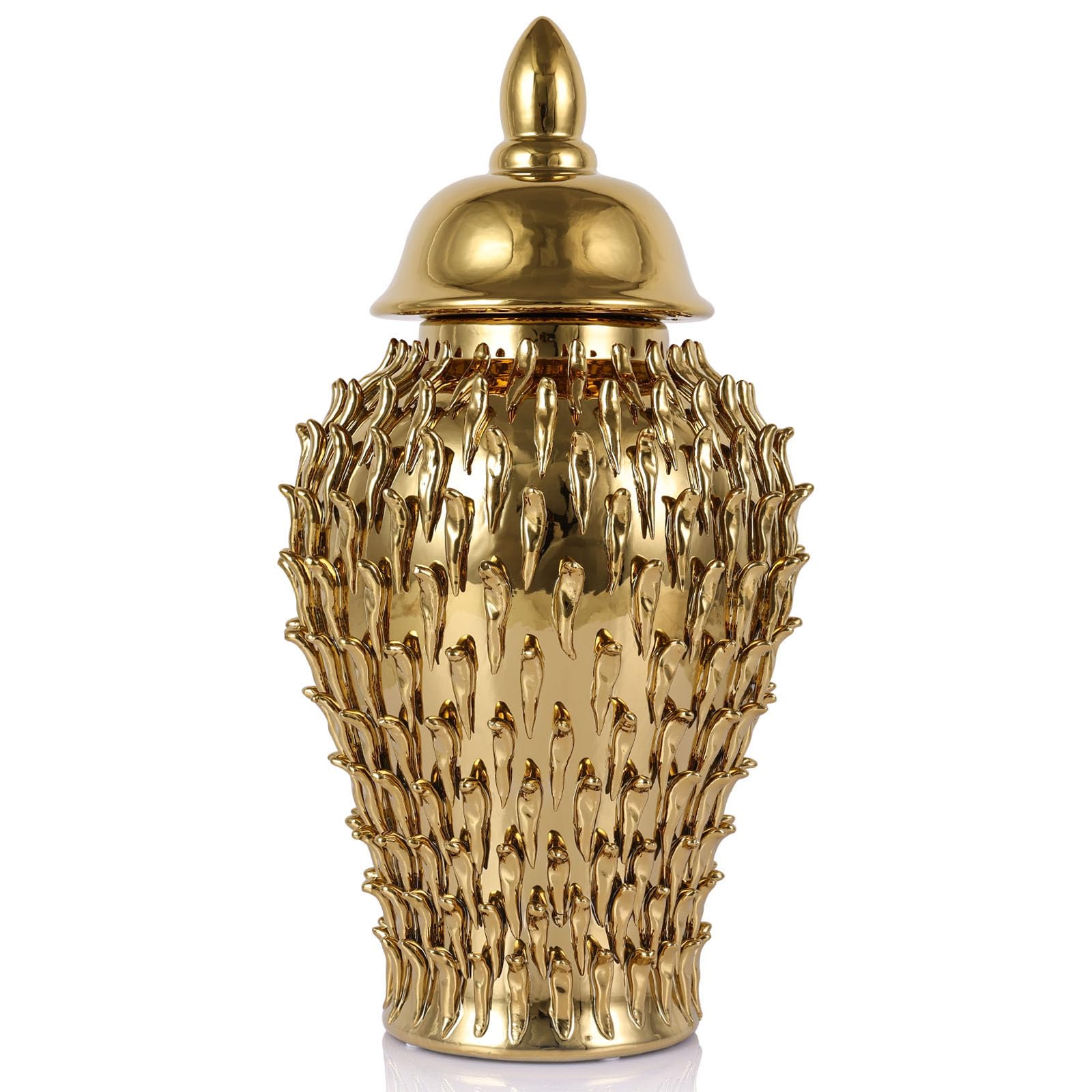 Photo 1 of 15" Gold Ginger Jar for Home Decor, Luxury Ceramic Vase with Lid, Modern Decorative Container for Living Room, Kitchen, Dining Table, Cabinet, Bookshelf Decor, Large Storage Accent Piece