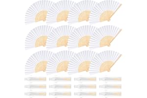 BOUBONI 12 Pieces White Hand Held Bamboo Folding Fans Paper Fans Handheld for Women Foldable Girls Wedding Decoration Church Home Party Favors Summer
