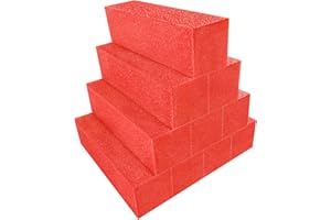 AHATOPIA 10 Pcs Nail Buffer Block for Acrylic and Natural Nails, 4 Sided Sanding Buffers for Gel Nails Fingernail Shine Buffing Filer Set, Professional Manicure Polisher Buffer Bulk Medium Grit (Red-Orange)