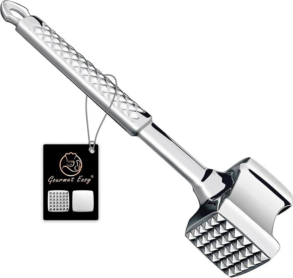 Gourmet Easy Stainless Steel Meat Tenderizer Dual-Sided Mallet 13 oz
