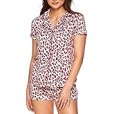 bebe Short Sleeve Button Up Pajama Set for Women, PJ Set for Women, Cute Pajama Shorts Lounge Set