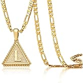 Cicy Bell Womens Initial Necklace 18k Gold Plated A-Z Triangle Letter Dainty Figaro Chain Pendant Necklace Jewelry Gifts 17.7'' with 4'' Extender