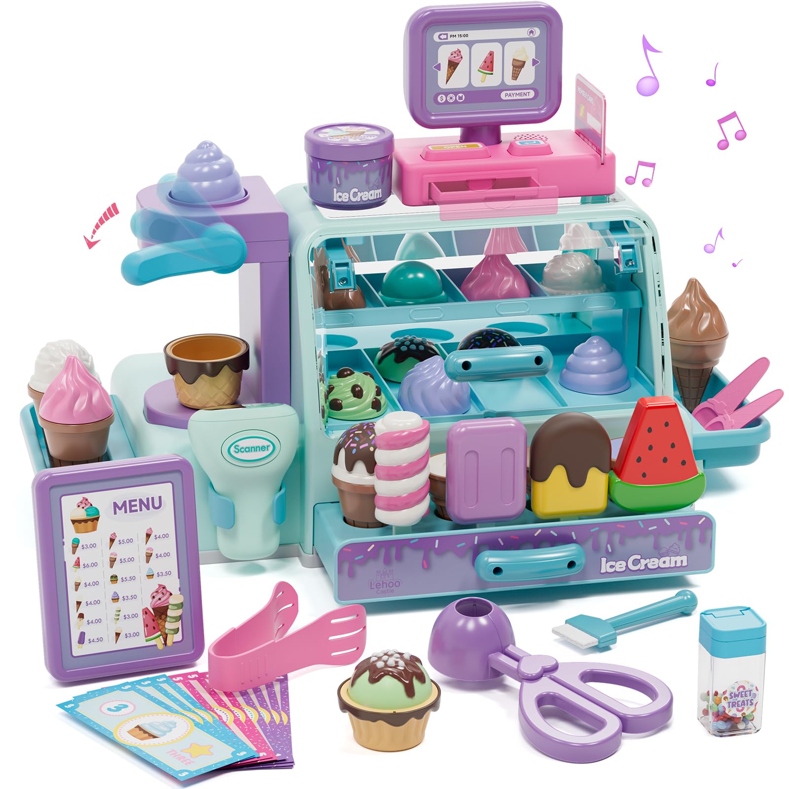 Lehoo Castle Ice Cream Toys for Kids, Ice Cream Shop, Play Food, Play Kitchen Accessories, Ice Cream Toy, Toy Food, Kitchen Toys for Girls, Ice Cream Set, Gift for 3 Year Old Boy Or Girl(Blue)