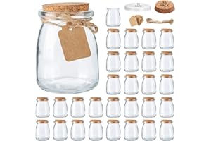 Brajttt Mini Yogurt Jars 30 Pack, 7 oz Glass Favor Jars with Cork Lids, Pudding Containers with Lids, Mason Jar Wedding Favors Honey Pot with Label Tags and String