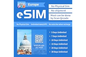 【UDBAC】Europe eSIM Card Digital SIM Card 5 ~ 30 days Prepaid SIM card 4G-LTE High-Speed Flow Data for UK , France,Italy ,Swit