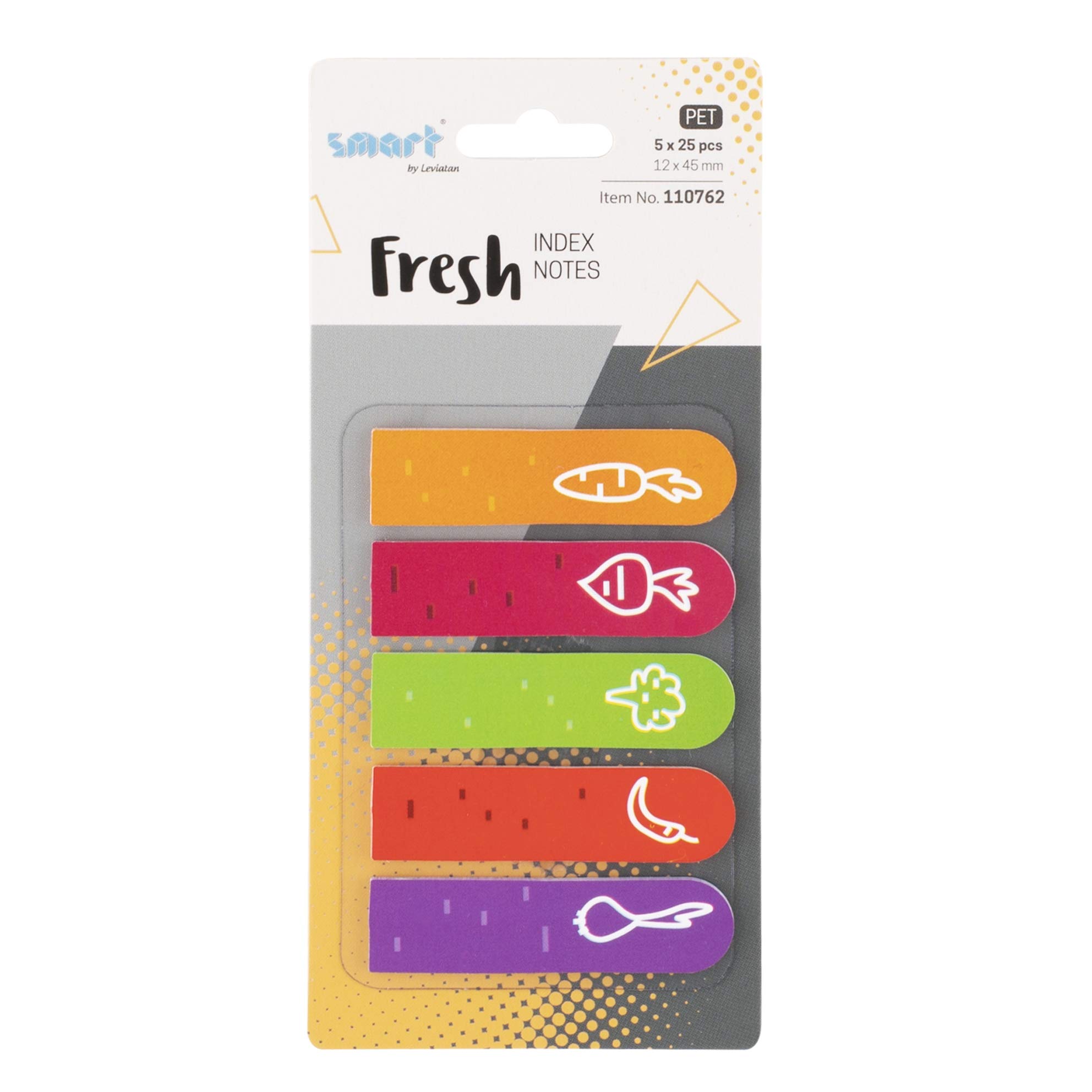 smart by Leviatan Fresh Adhesive Strips Page Marker Index Adhesive Marker Film Text Strips PET Film 12 x 45 mm 5 x 25 Stripes Vege